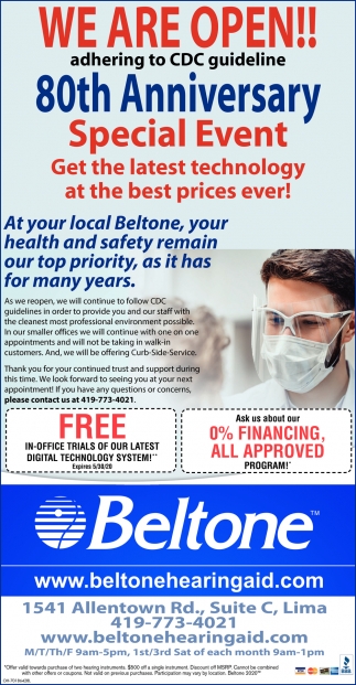 We are Open!, Beltone Hearing Care Center, Lima, OH