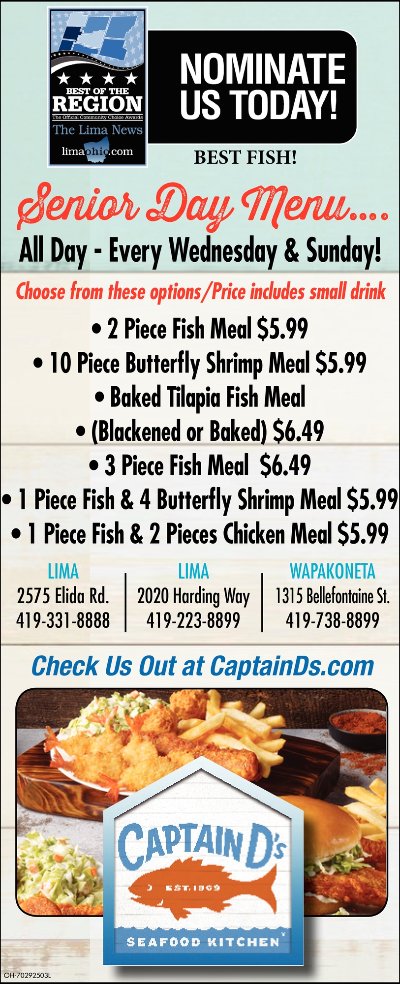 what are the 10 senior meals at captain d's?