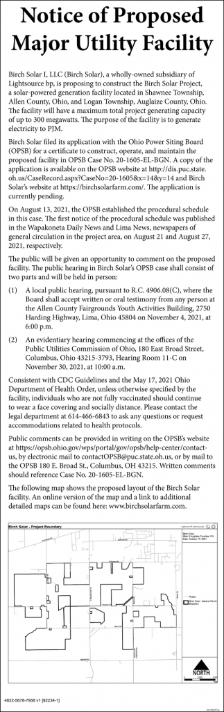 Notice of Proposed Major Utility Facility