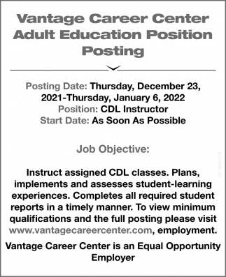 Adult Education Position Posting