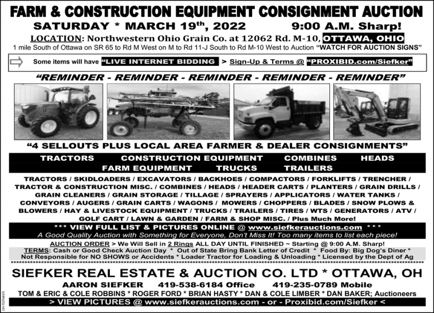 Farm & Construction Equipment Consignment Auction