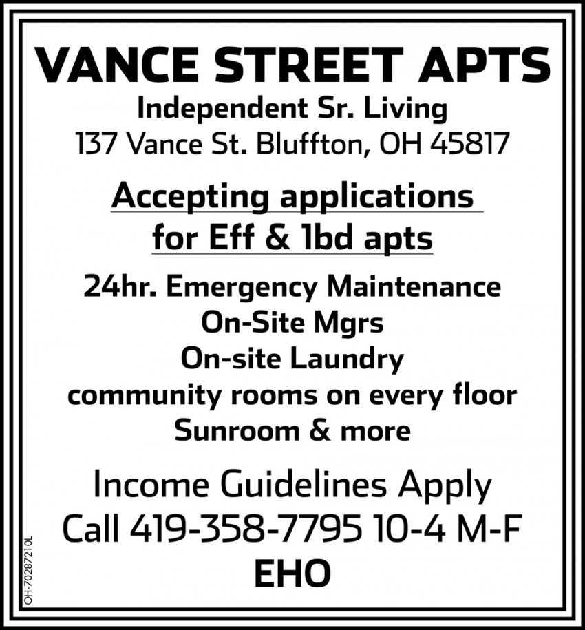 Accepting Applications for Eff & 1bd Apts