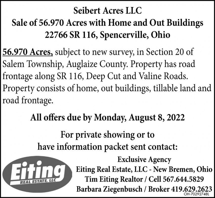 Sale Of 56.970 Acres With Home