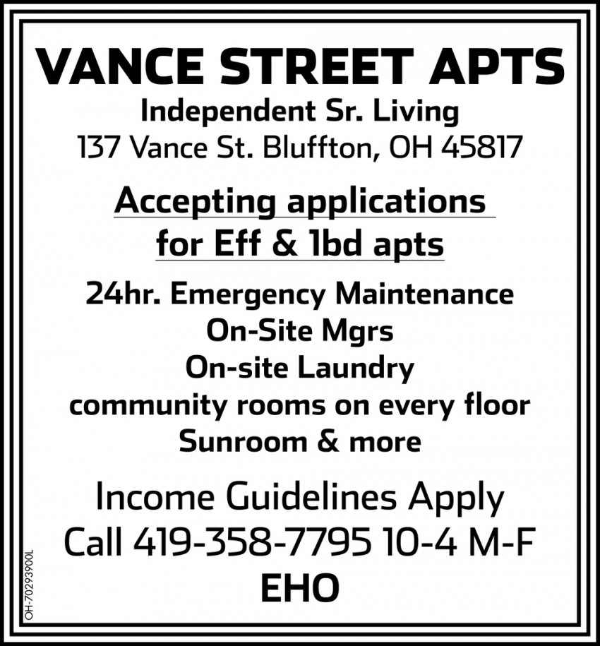 Accepting Applications for Eff & 1bd Apts