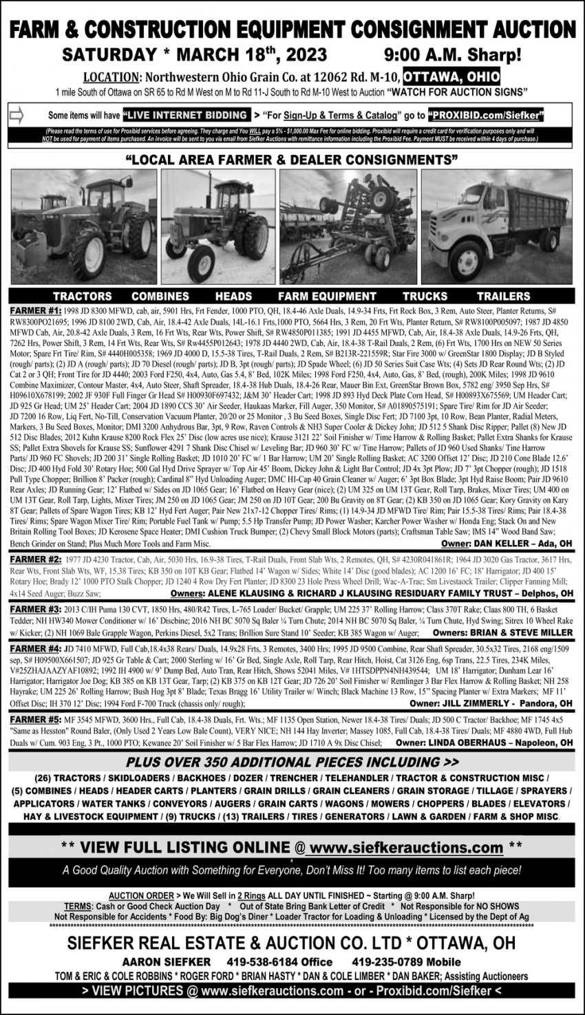 Farm & Construction Equipment Consignment Auction