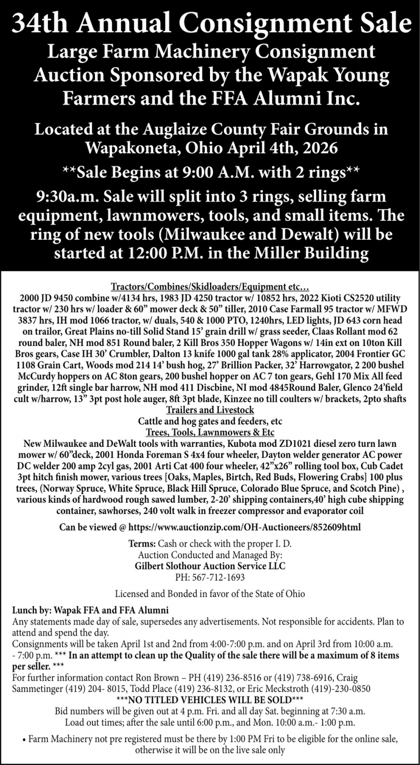 34th Annual Consignment Sale (April 4, 2026)