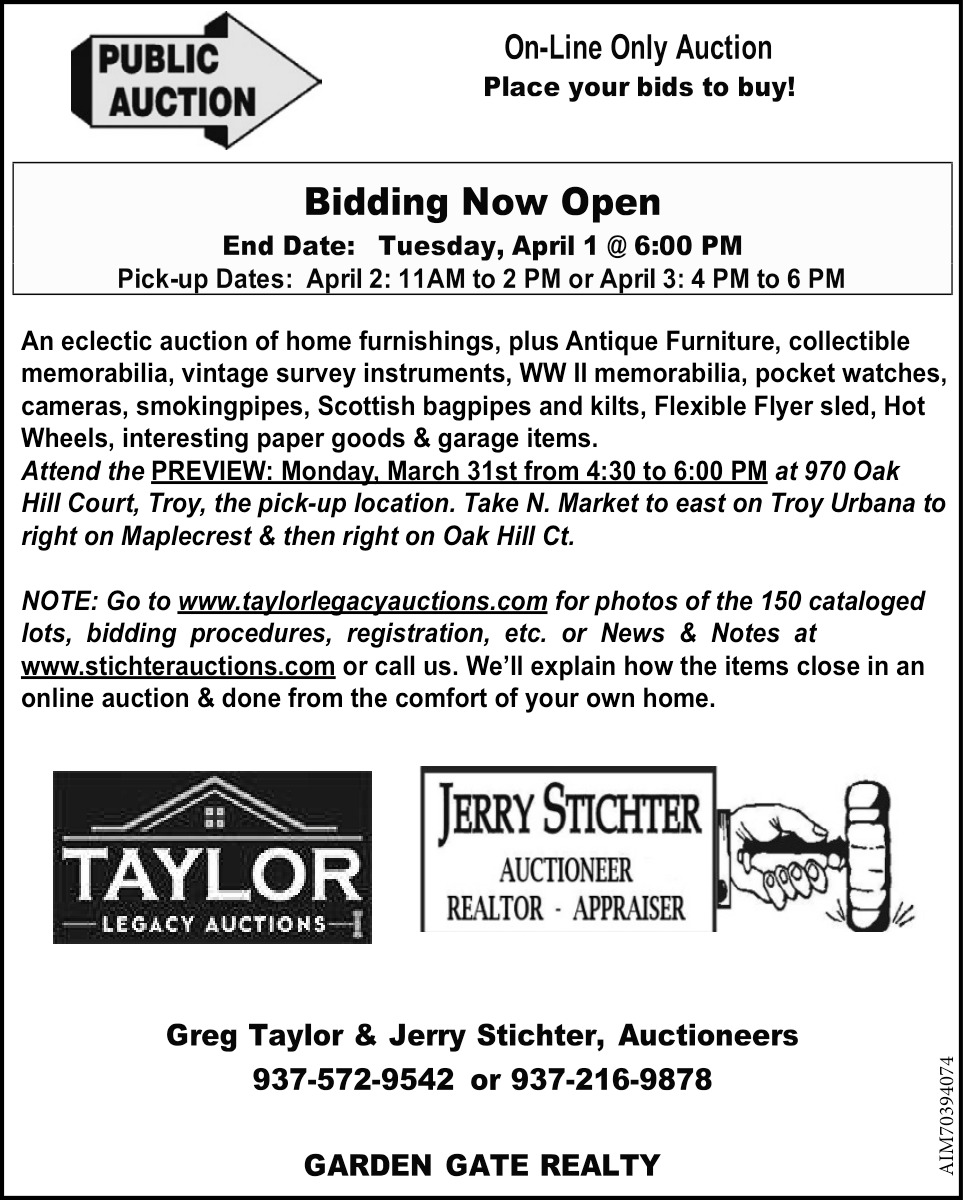 On-Line Only Auction, Greg Taylor & Jerry Stichter Auctioneers