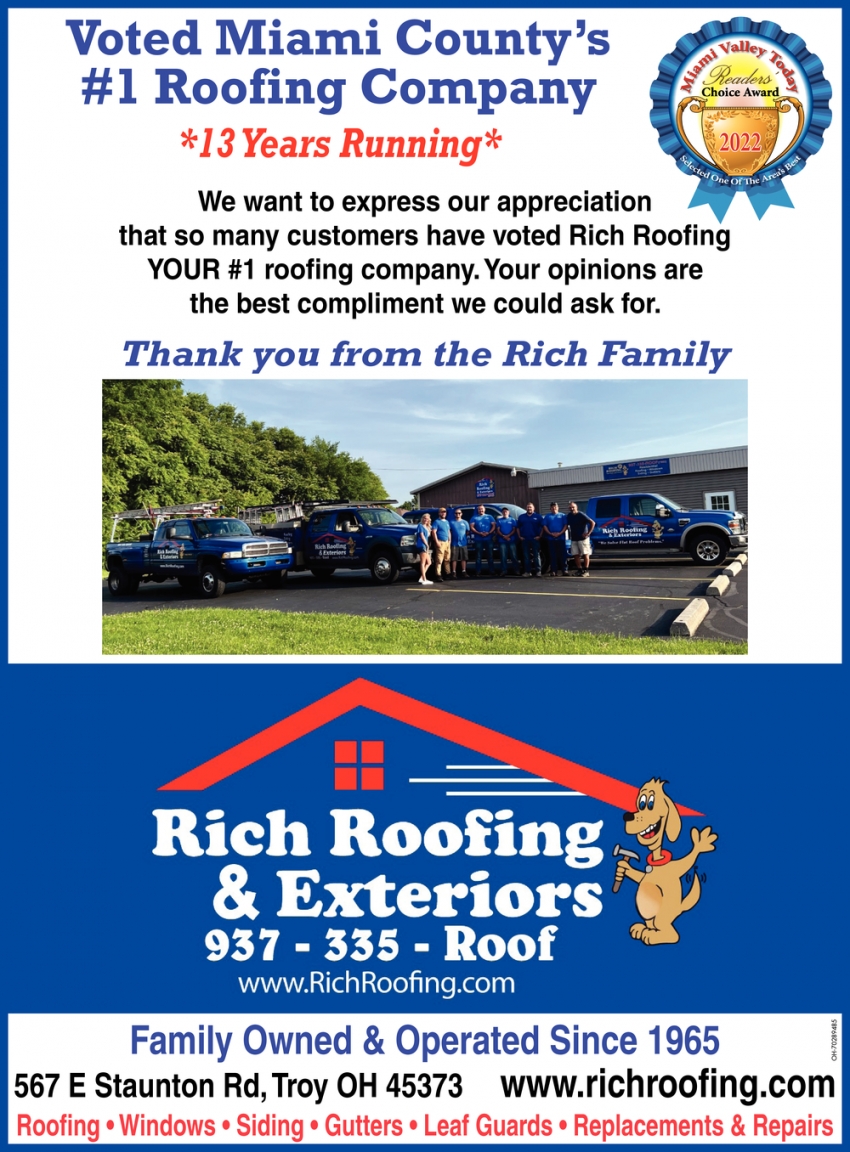 Voted Miami County's #1 Roofing Company