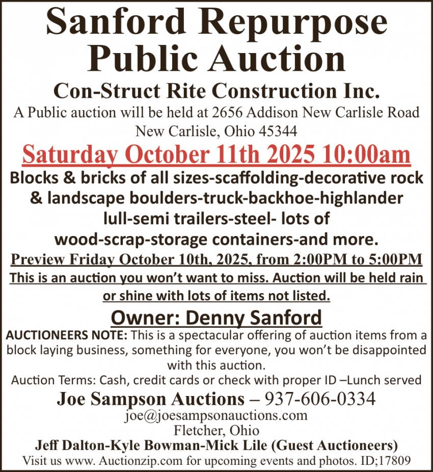 Sanford Repurpose Public Auction (October 11, 2025)