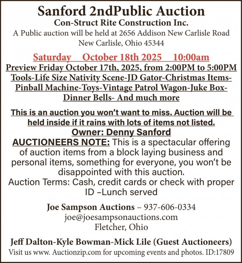 Sanford 2nd Public Auction (October 18, 2025)