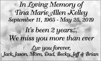 In Loving Memory of Tine Marie Allen Kelley