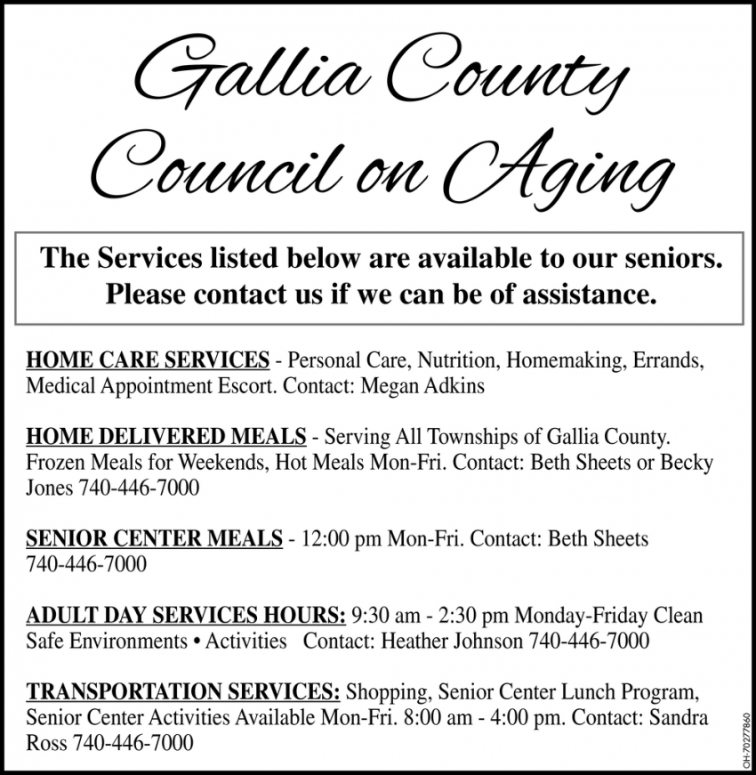 The Services Listed Below Are Availble To Our Seniors