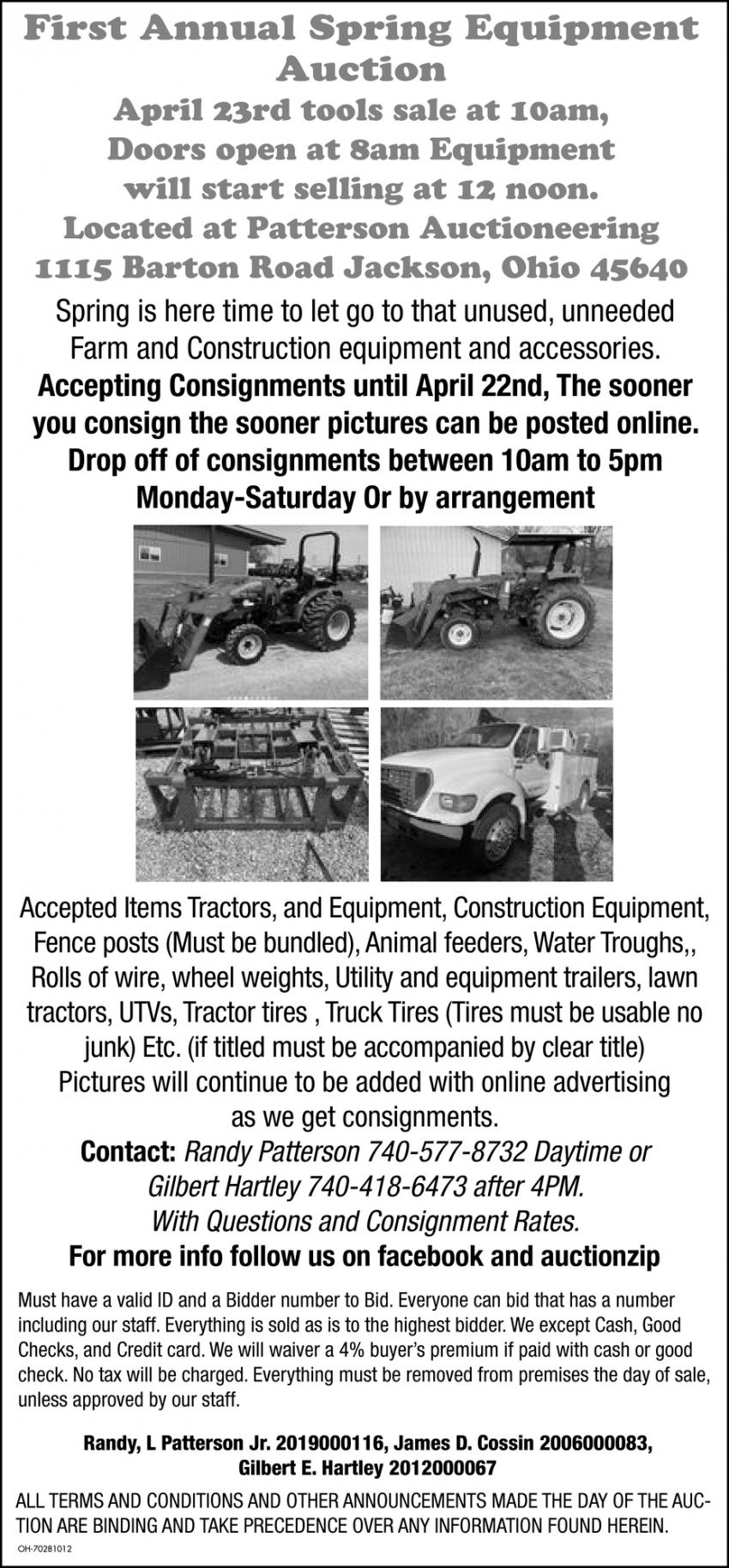 First Annual Spring Equipment Auction