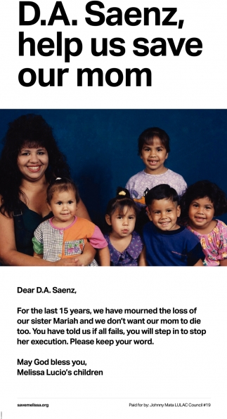 D.A Saenz, Help Us Save Our Mom