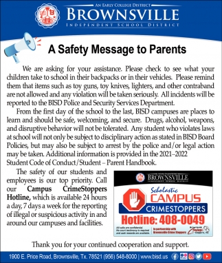 A Safety Message To Parents