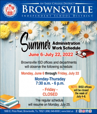 Summer Administration Work Schedule