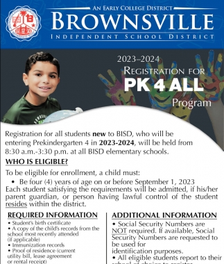 Registration For PK 4 ALL Program