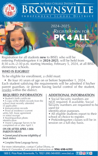 Registration For PK 4 All Program