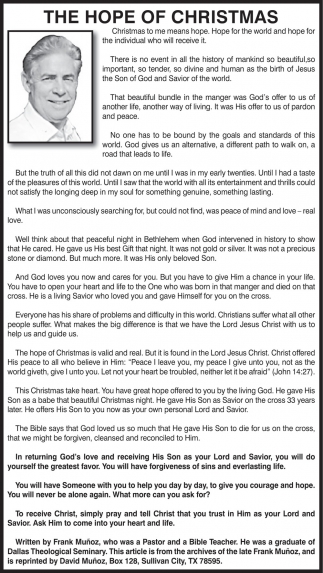 David Muñoz, Box 128, Sullivan City, TX 78595