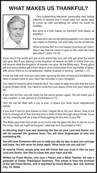 David Muñoz, Box 128, Sullivan City, TX 78595