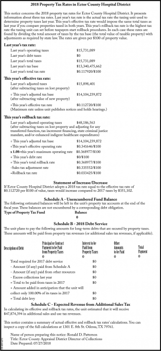 2018 Property Tax Rates In Ector County Hospital District, Ector County ...