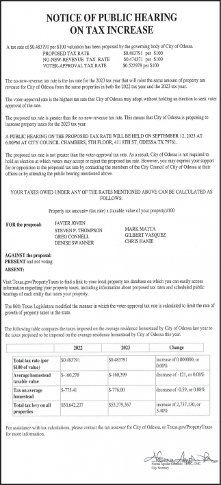 Notice Of Public Hearing On Tax Increase