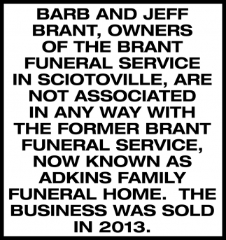 Not Associated In Any Way Woth The Former Brant Funeral Service
