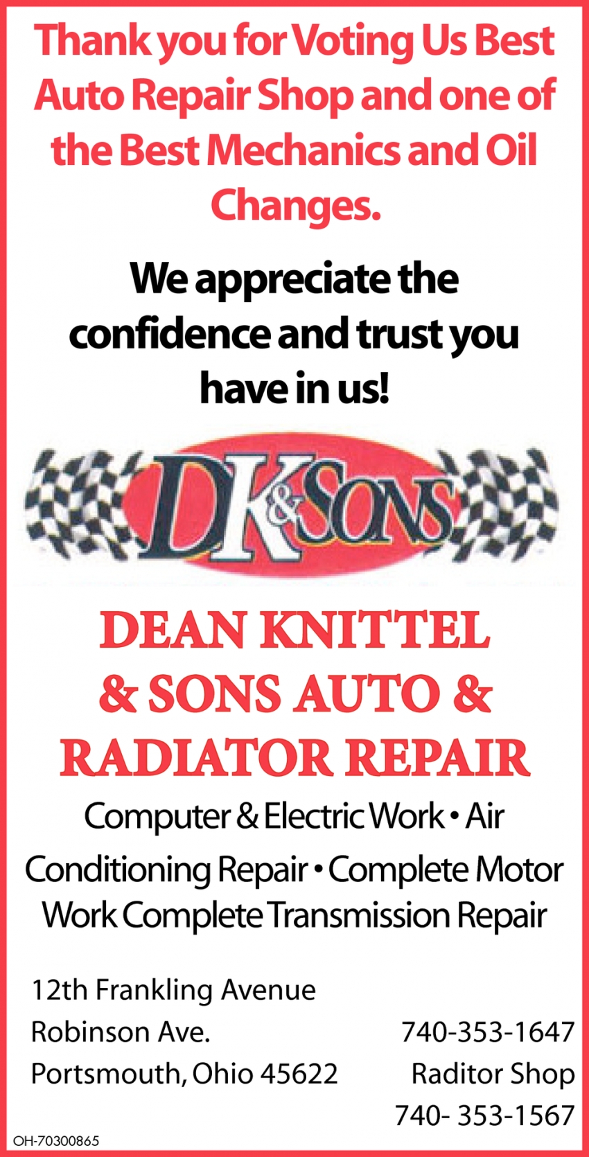 Thank You For Voting Us Best Auto Repair Shop