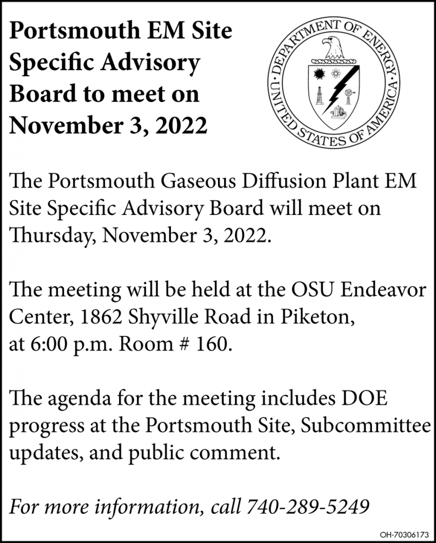 Specific Advisory Board To Meet On November 3
