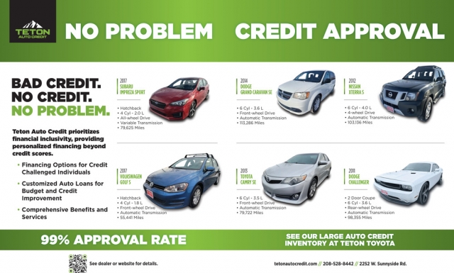 No Problem Credit Approval, Teton Auto Credit, Idaho Falls, ID