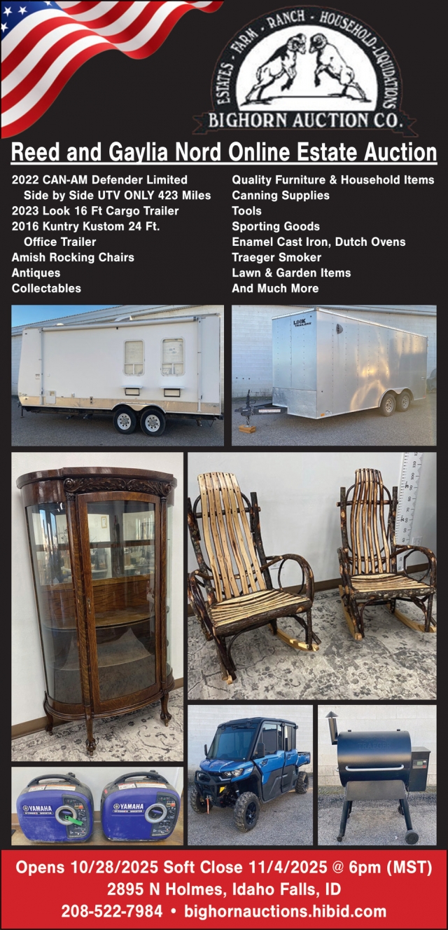 Reed and Gaylia Nord Online Estate Auction, Bighorn Auction Co, Idaho Falls, ID