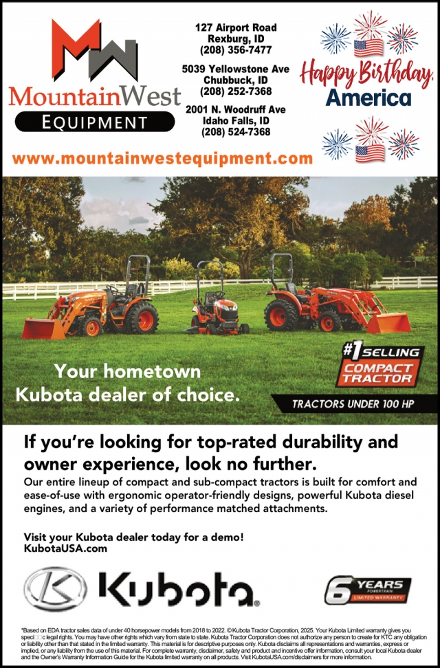 Your Hometown Kubota Dealer of Choice., Mountain West Equipment, Rexburg, ID