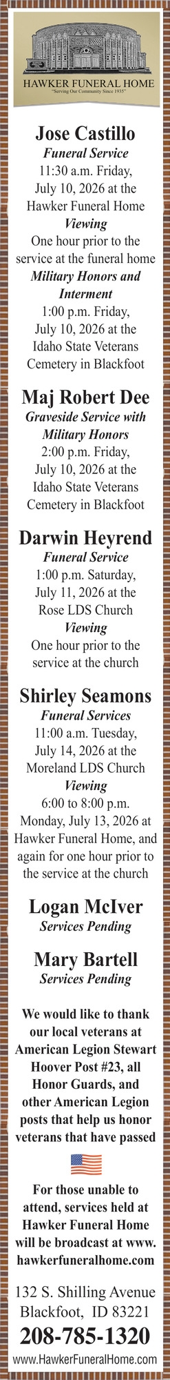 Funeral Services, Hawker Funeral Home, Blackfoot, ID