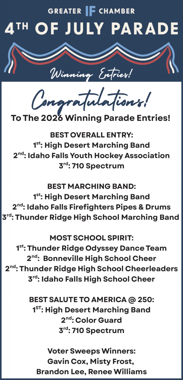 Winning Entries, Greater Idaho Falls Chamber of Commerce, Idaho Falls, ID