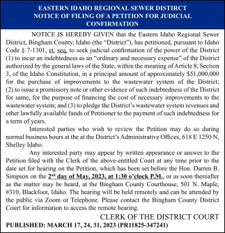 Notice of Filing of a Petition for Judicial Confirmation