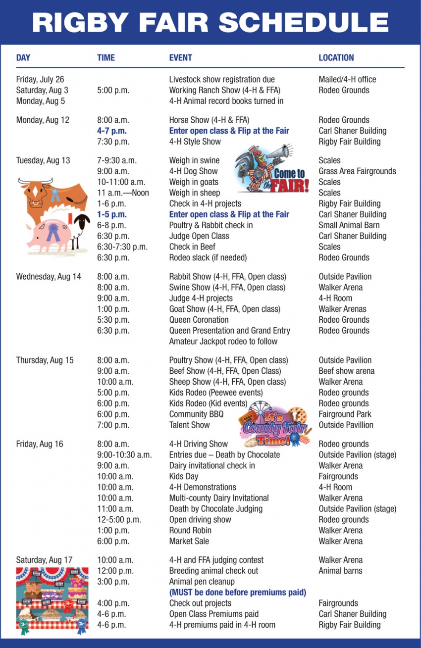 Rigby Fair Schedule