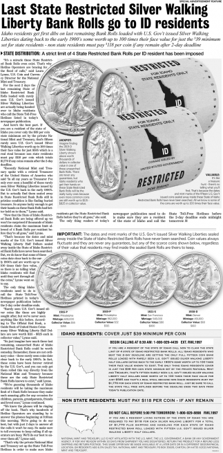 Last State Restricted Morgan Silver Dollar Bank Rolls Go To ID Residents