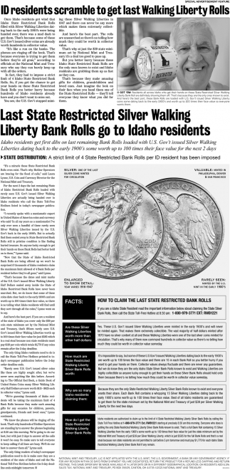 Last State Restricted Morgan Silver Dollar Bank Rolls Go To ID Residents