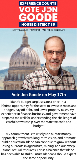 Experience Counts Vote Jon Goode House District 35