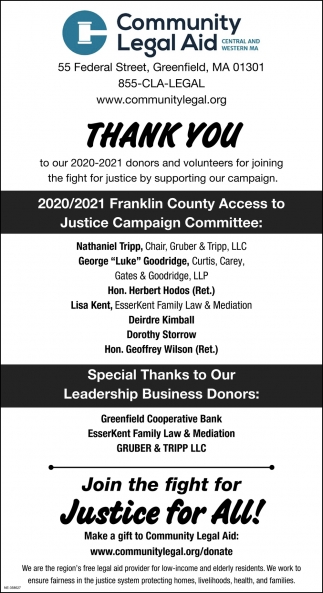 Thank You, Community Legal Aid Franklin County Office, Greenfield, MA