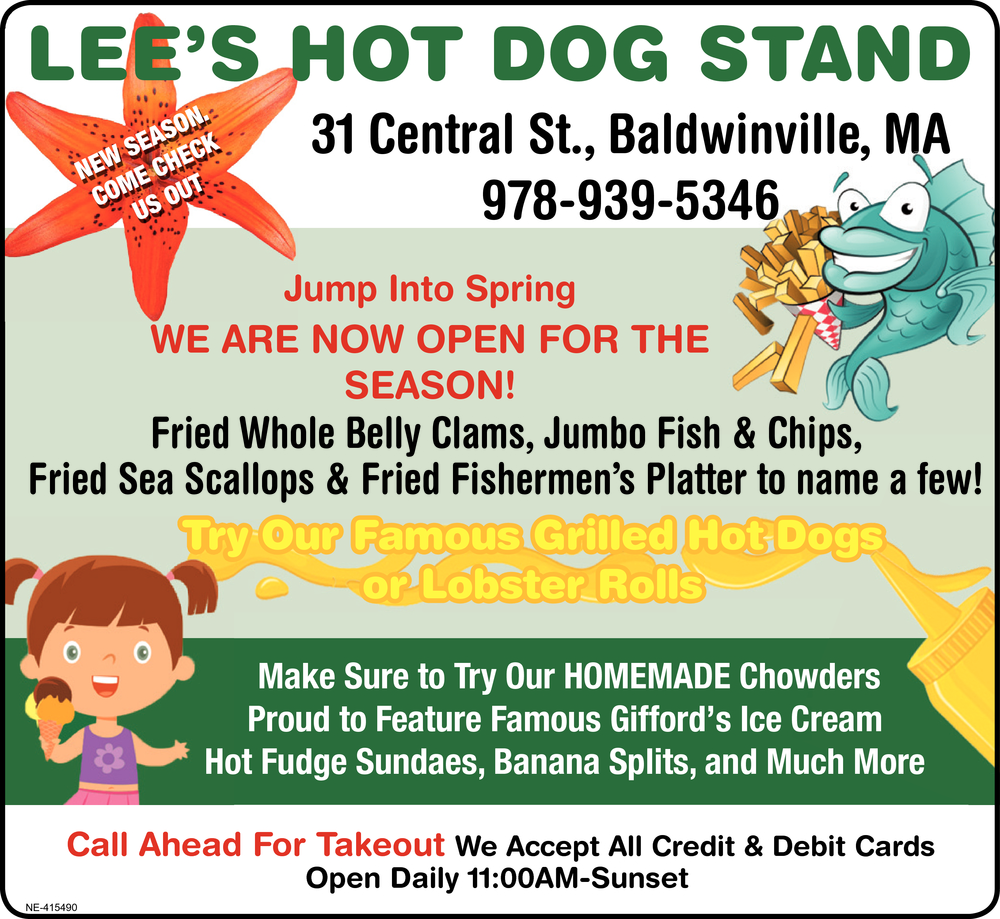 Try Our Famous Grilled Hot Dogs or Lobster Rolls, Lee's Hot Dog Stand,  Templeton, MA
