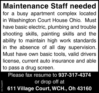Maintenance Staff Needed