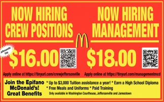 Now Hiring Crew Positions & Management