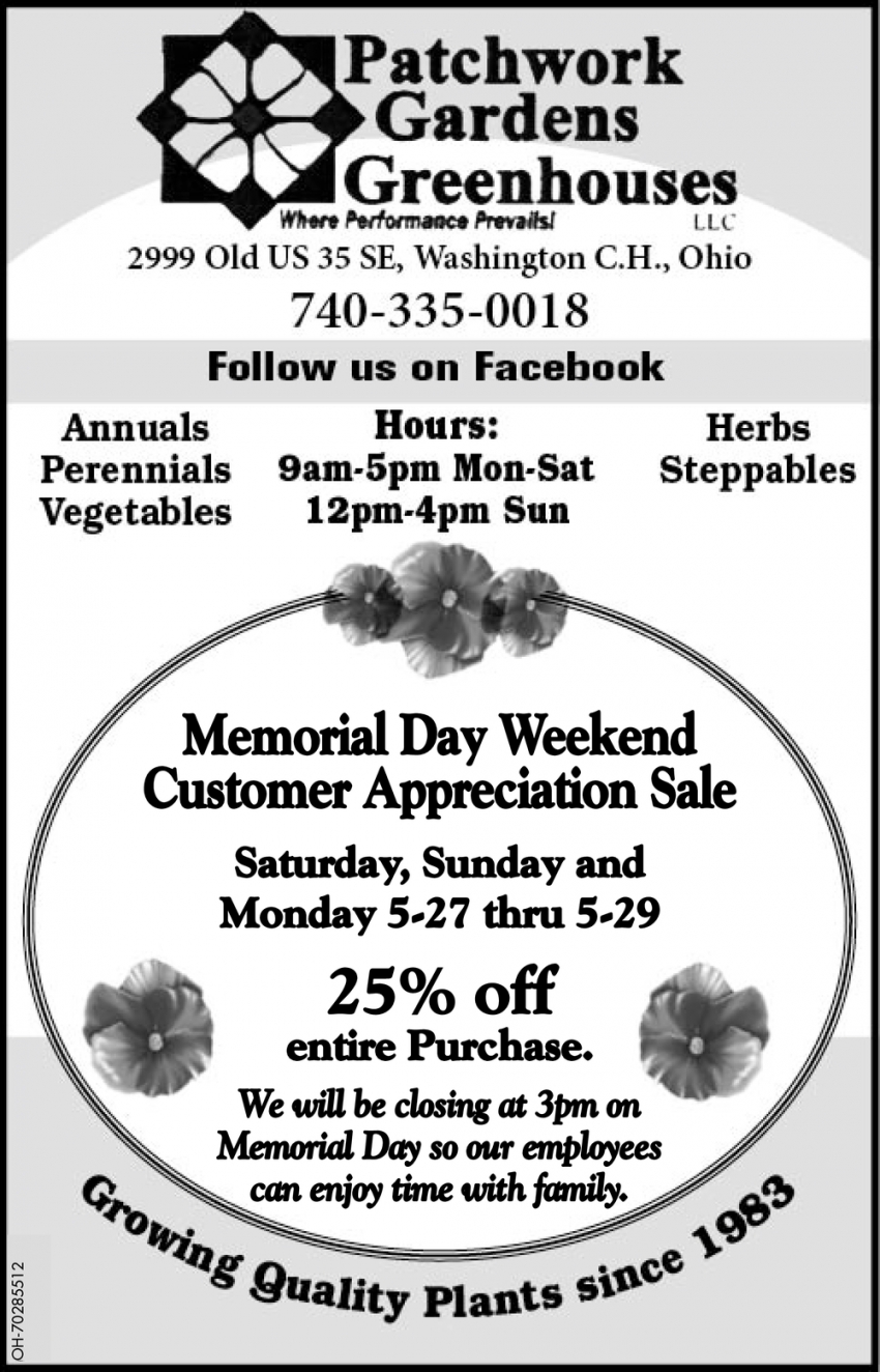 Memorial Day Weekend Customer Appreciation Sale