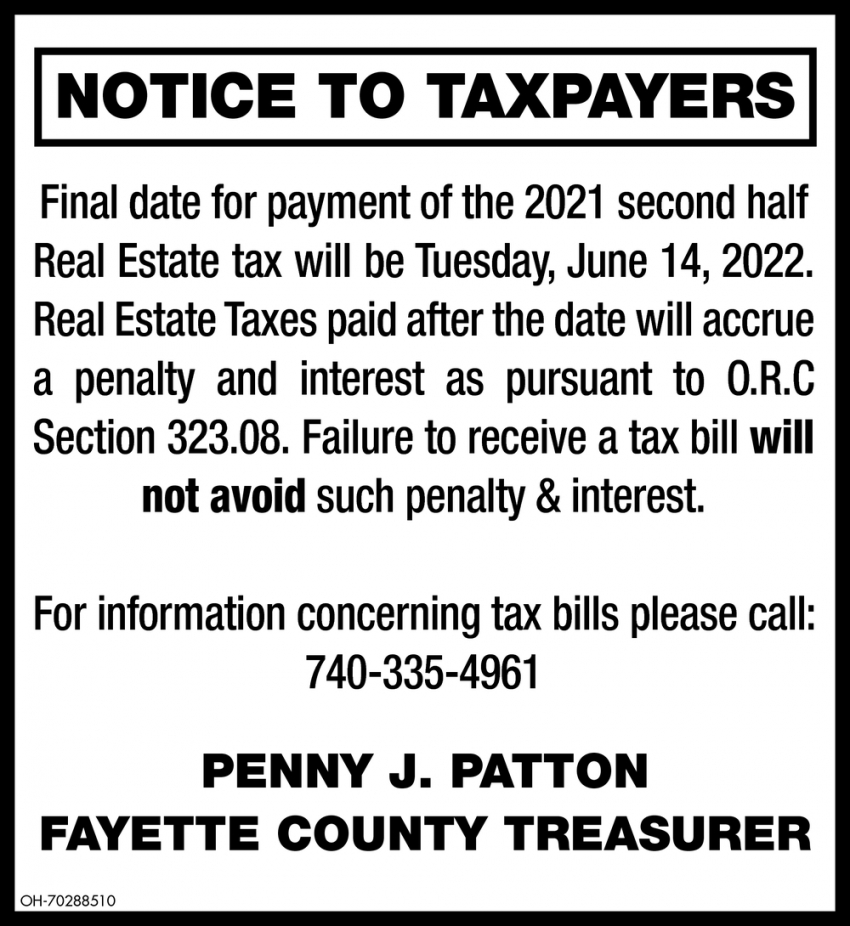 Notice to Property Taxpayers