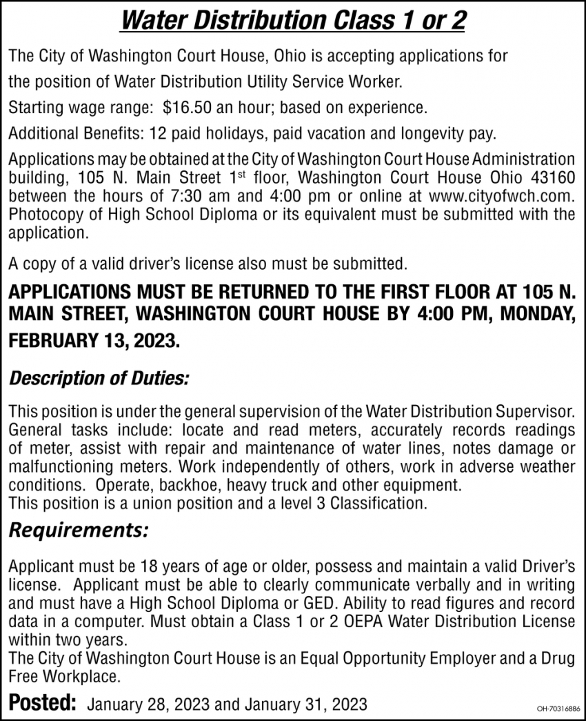 Water Distribution Utility Service Worker