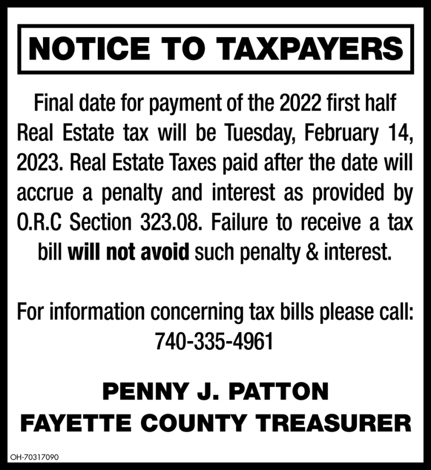 Notice To Taxpayers