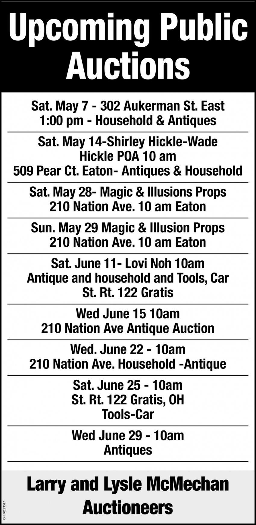 Upcoming Public Auctions