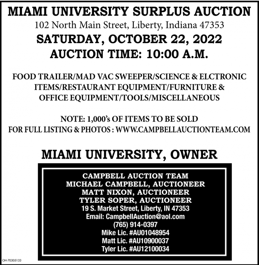 Miami University Surplus Auction