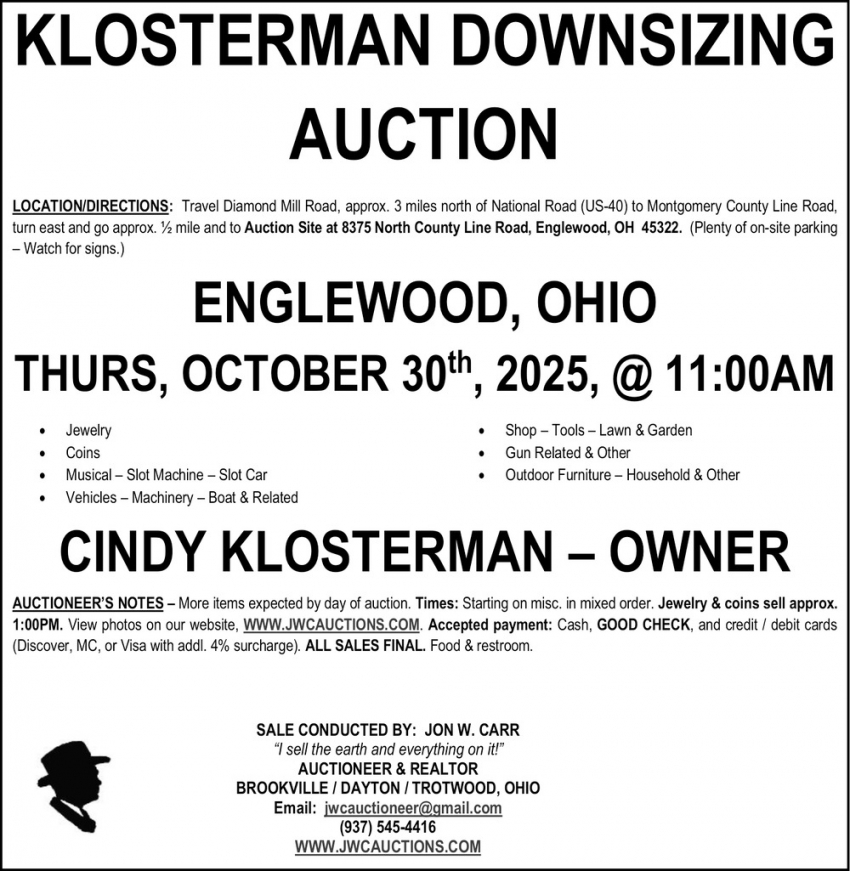 Klostermaan Downsizing Auction (October 30, 2025)